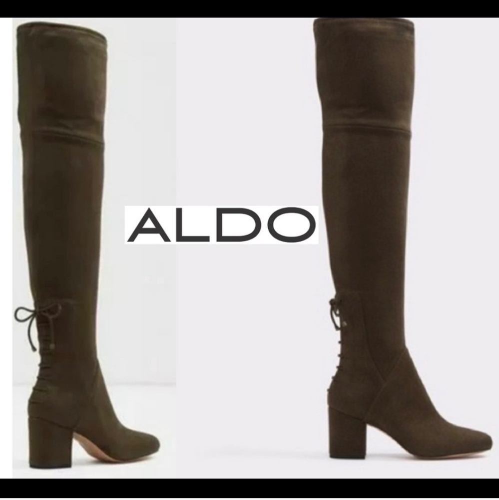 ALDO Adessi Suede Over the Knee High Heeled Boots in Olive Size 8
